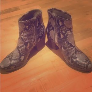 Faux snakeskin booties